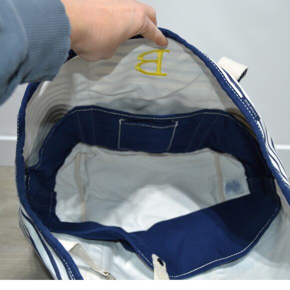 Lands' End XL Canvas Tote Bag Blue & White Striped - Picture 7 of 14